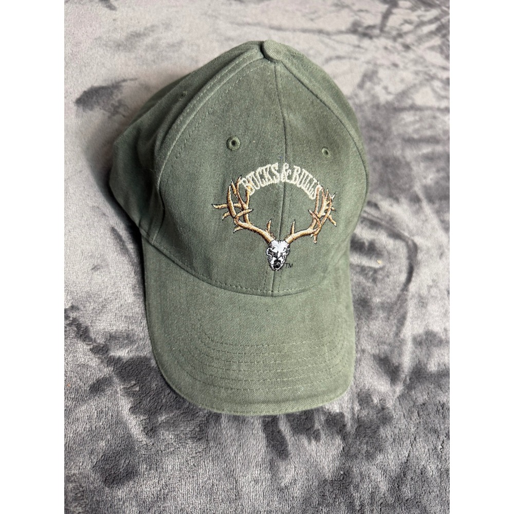 Mountain Lakes Bucks & Bulls Hunting Cap Olive Green Embroidered Deer Skull Hat